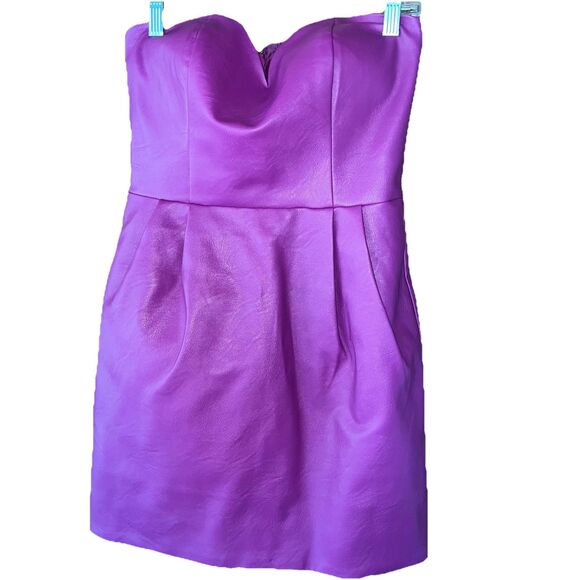 Topshop Purple Plum Magenta Faux Leather Strapless Mini Dress Size 6 - Picture 1 of 7